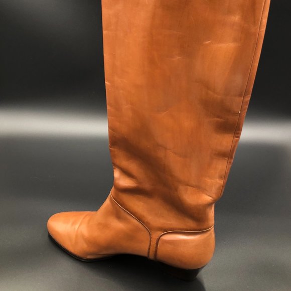 Salvator Ferragamo Tan Dress Boots with Gold Trim - Picture 2 of 9